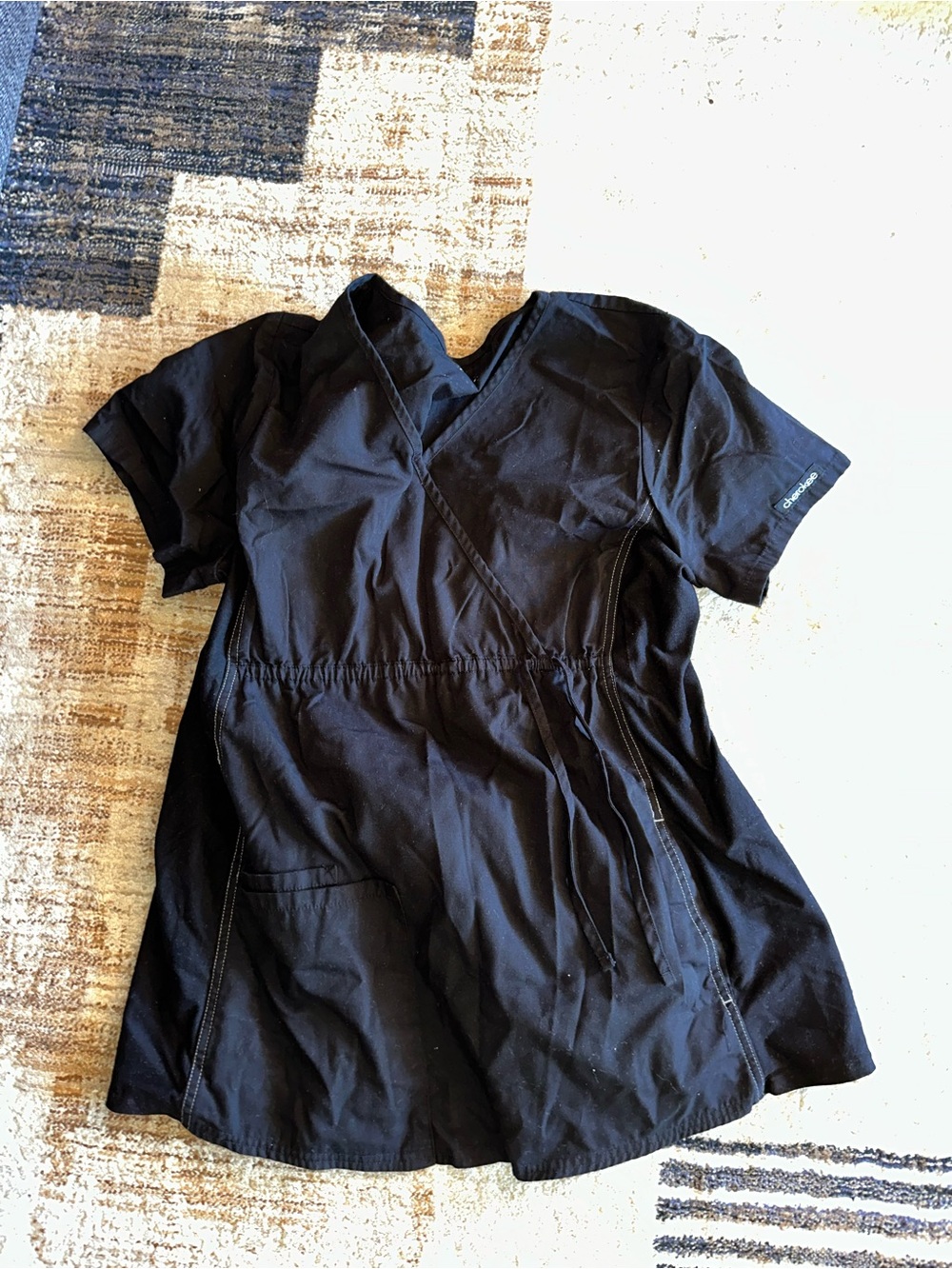 Cherokee Black Wrap-Style Medical Scrub Top